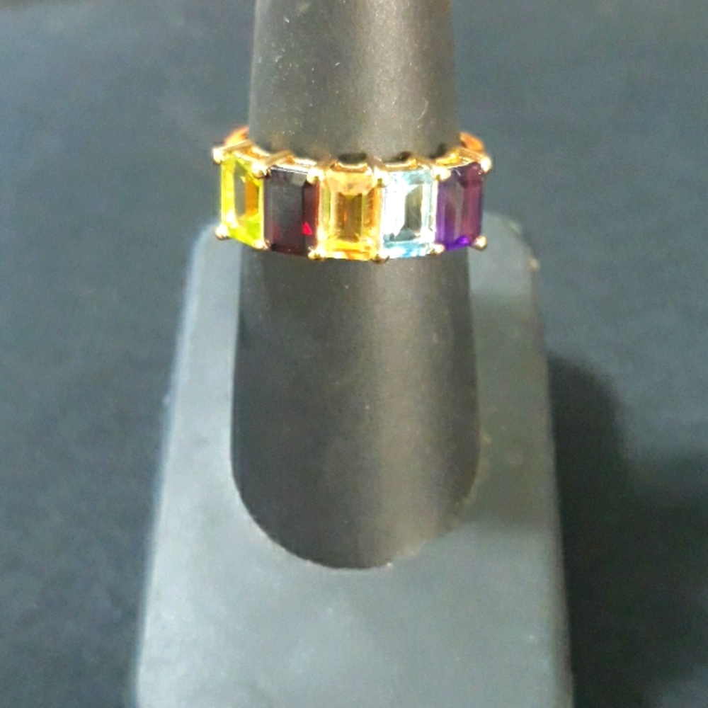 Genuine Muti Stones .925 Sterling Silver Ring sz 7